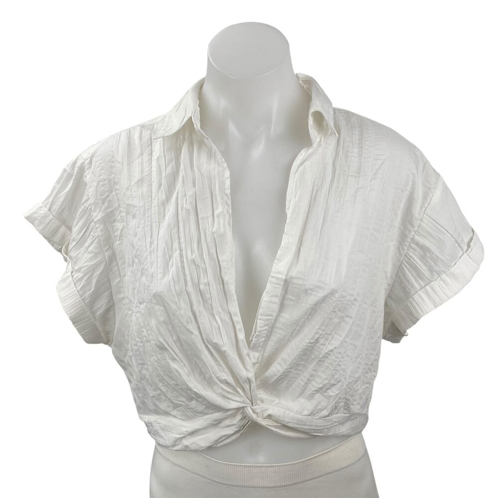 Urban Outfitters Women's White Twist Front Short Sleeve Shirt Crop Top Size M